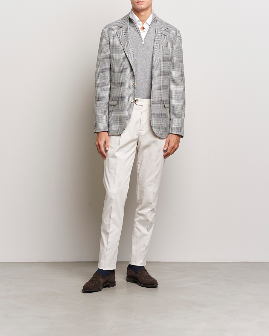 Men | Blazers | Brunello Cucinelli | Prince Of Wales Check Blazer Pearl Grey
