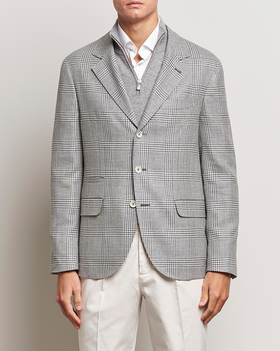 Men | Wool Blazers | Brunello Cucinelli | Prince Of Wales Check Blazer Pearl Grey