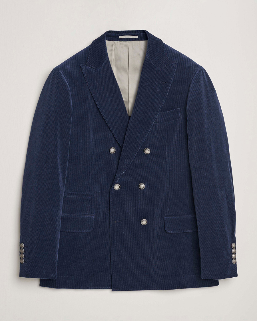 Men | Corduroy Blazers | Brunello Cucinelli | Double Breasted Corduroy Blazer Royal Blue