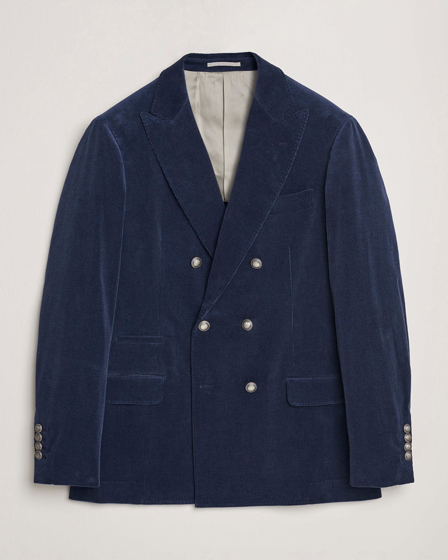 Men | Blazers | Brunello Cucinelli | Double Breasted Corduroy Blazer Royal Blue