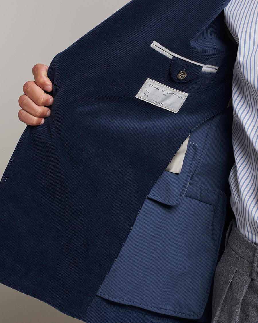 Men | Blazers | Brunello Cucinelli | Double Breasted Corduroy Blazer Royal Blue