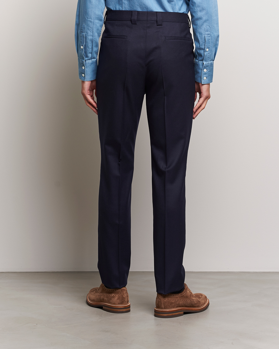 Men | Trousers | Brunello Cucinelli | Slim Fit Pleated Flannel Trousers Navy