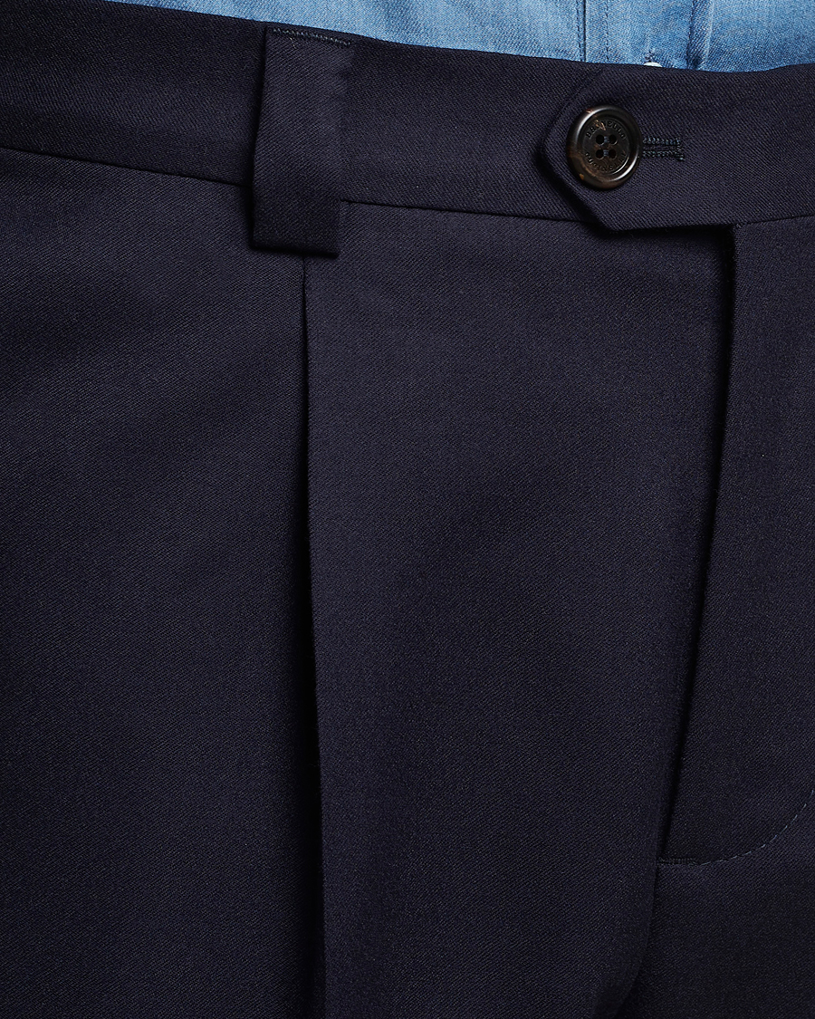 Men | Trousers | Brunello Cucinelli | Slim Fit Pleated Flannel Trousers Navy