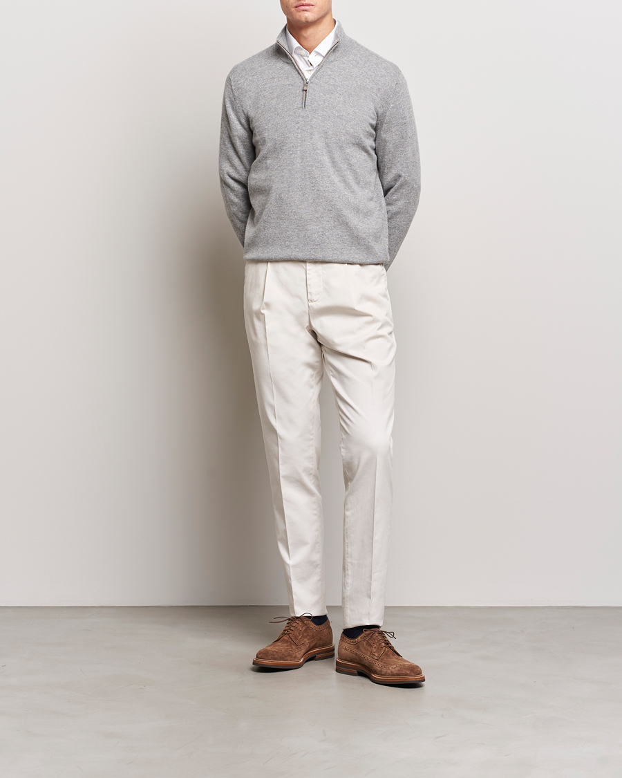 Men | Sweaters & Knitwear | Brunello Cucinelli | 2 Ply Cashmere Half Zip Light Grey