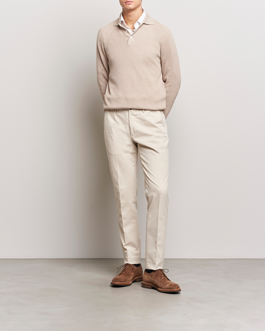 Men | Sweaters & Knitwear | Brunello Cucinelli | Long Sleeve Knitted Polo Light Beige