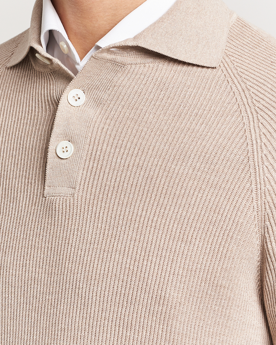 Men | Sweaters & Knitwear | Brunello Cucinelli | Long Sleeve Knitted Polo Light Beige