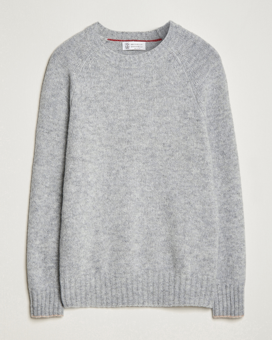 Men | Sweaters & Knitwear | Brunello Cucinelli | Fluffy Crew Neck Sweater Light Grey