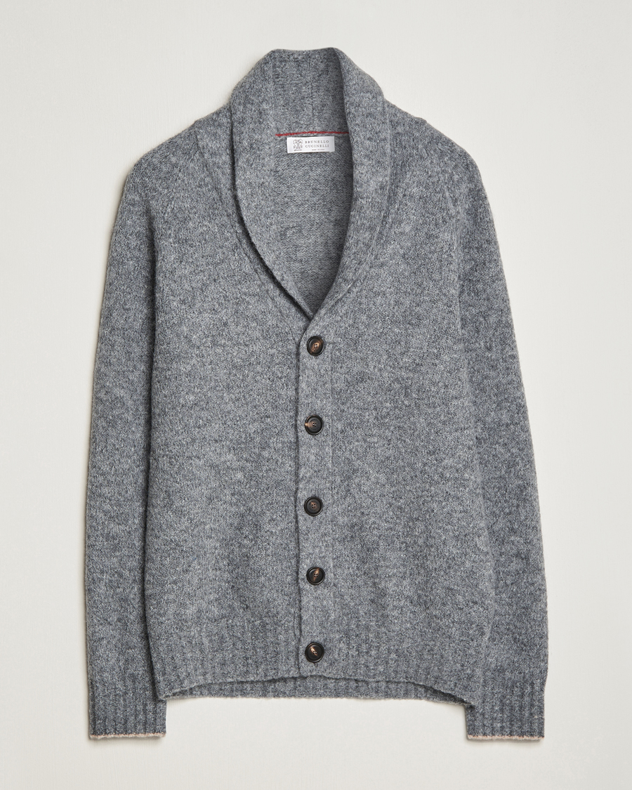 Men | Sweaters & Knitwear | Brunello Cucinelli | Fluffy Shawl Collar Cardigan Grey Melange