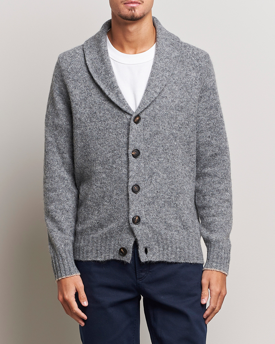 Men | Sweaters & Knitwear | Brunello Cucinelli | Fluffy Shawl Collar Cardigan Grey Melange