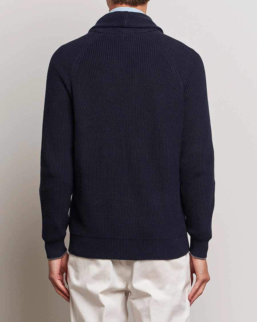 Men | Sweaters & Knitwear | Brunello Cucinelli | Rib Wool Shawl Collar Cardigan Navy