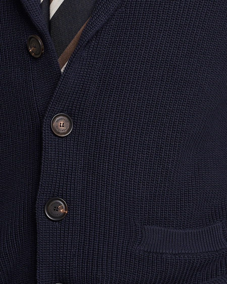 Men | Sweaters & Knitwear | Brunello Cucinelli | Rib Wool Shawl Collar Cardigan Navy