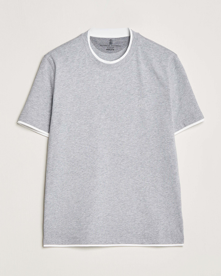 Men | T-Shirts | Brunello Cucinelli | Short Sleeve Logo T-Shirt Light Grey