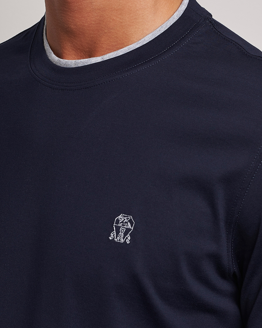 Men | T-Shirts | Brunello Cucinelli | Short Sleeve Logo T-Shirt Navy