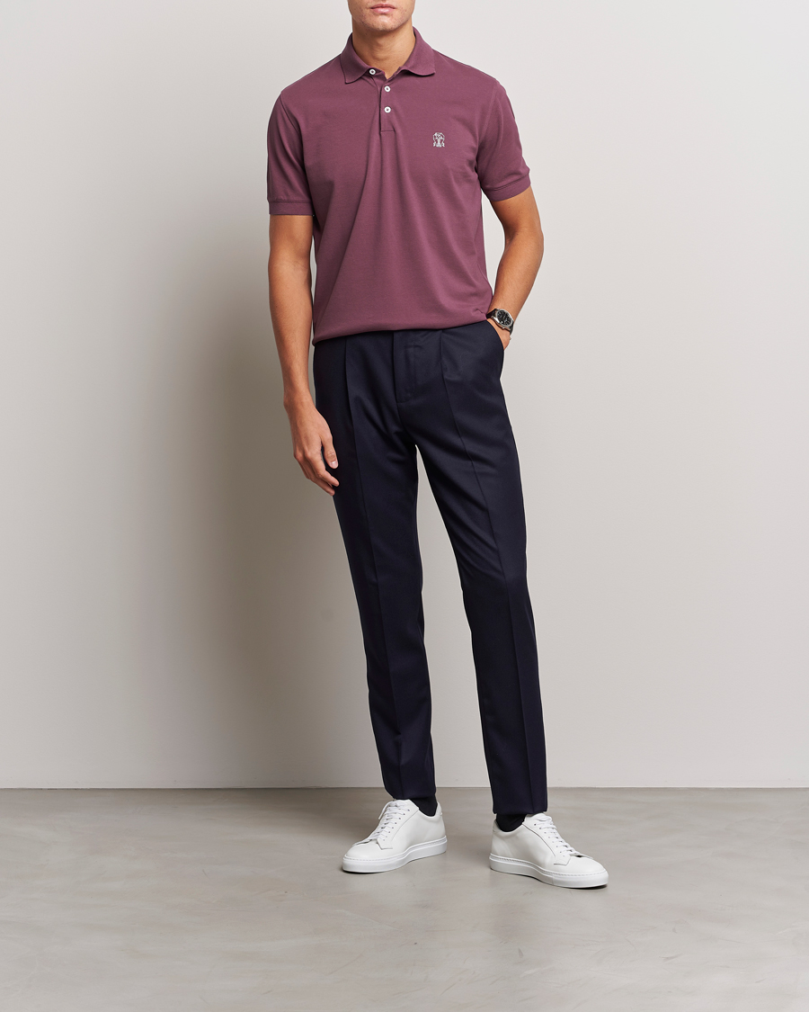 Men | Polo Shirts | Brunello Cucinelli | Short Sleeve Logo Polo Burgundy