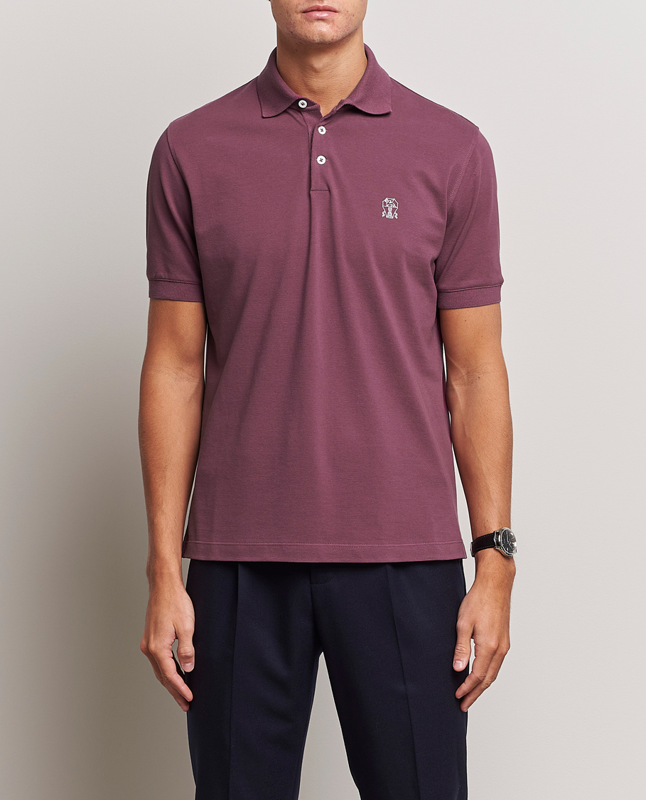 Men | Short Sleeve Polo Shirts | Brunello Cucinelli | Short Sleeve Logo Polo Burgundy