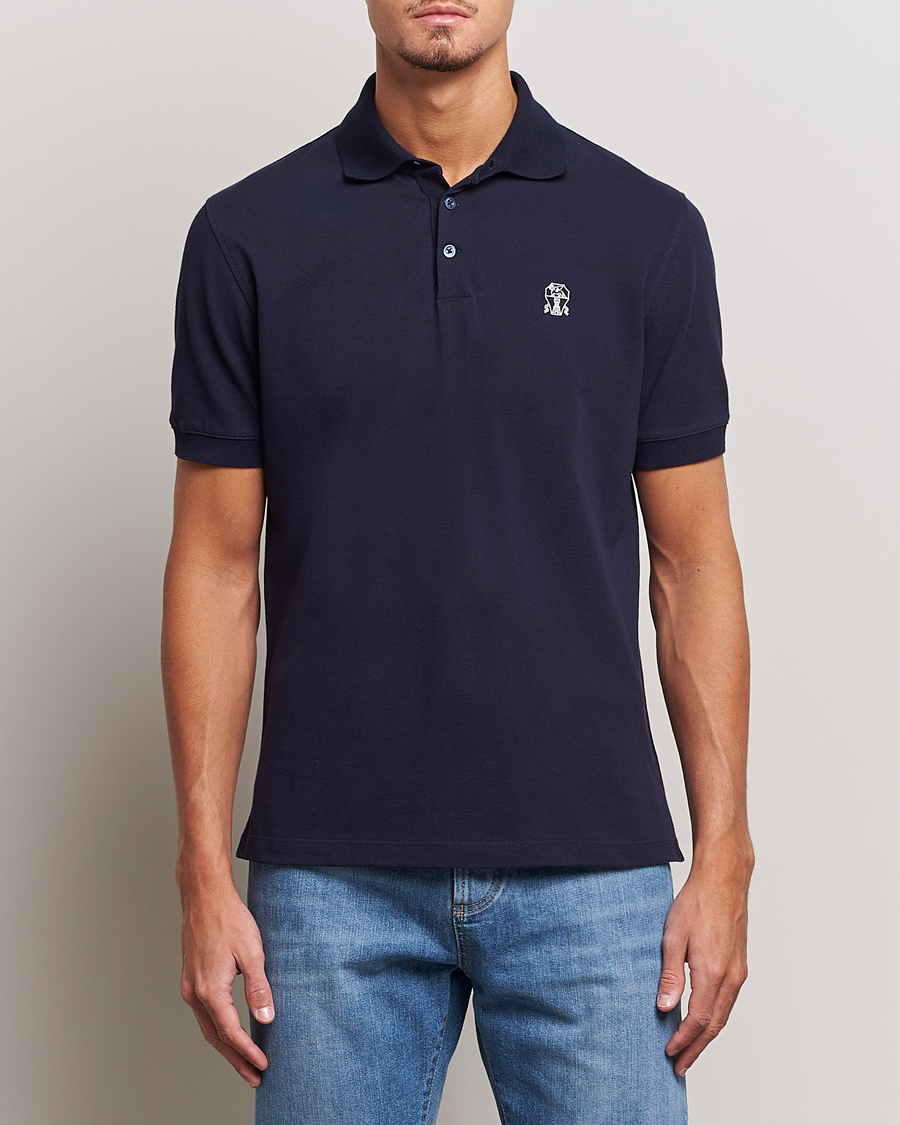 Men | Short Sleeve Polo Shirts | Brunello Cucinelli | Short Sleeve Logo Polo Dark Blue