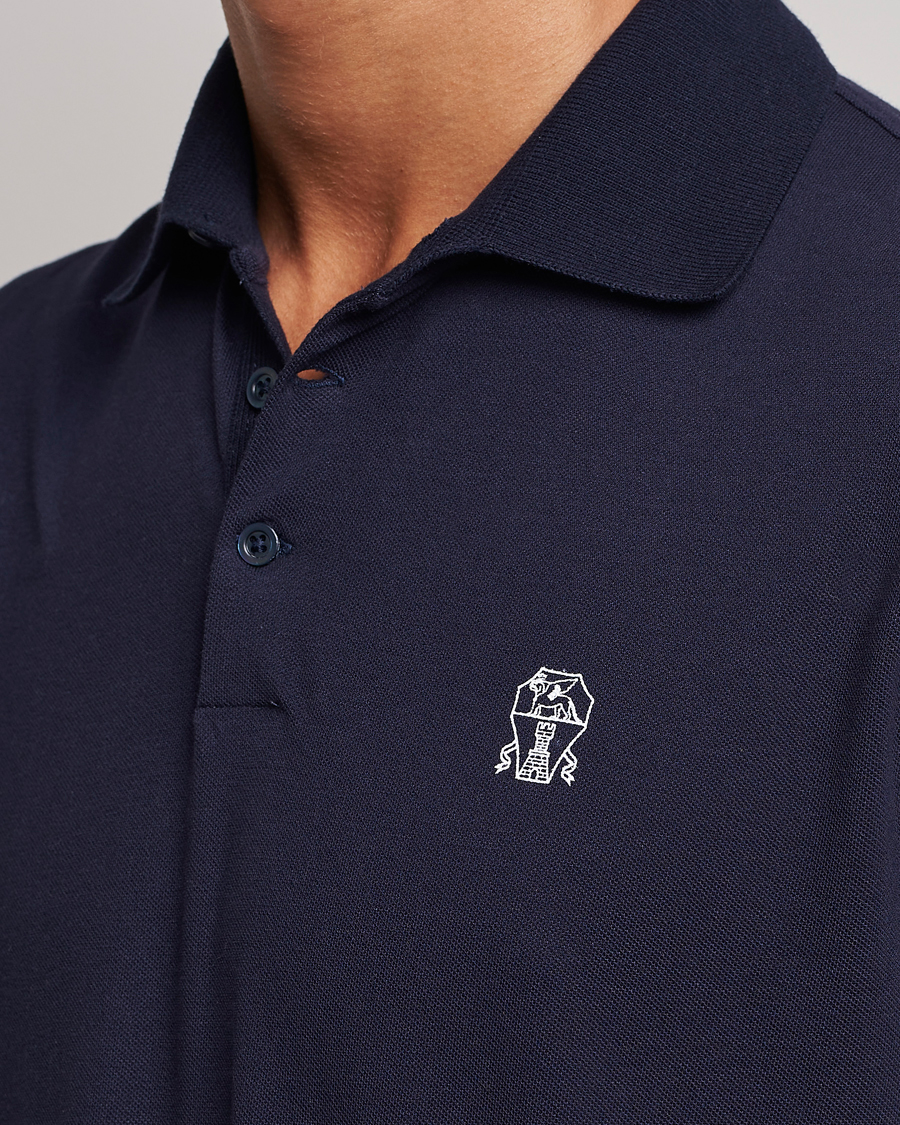 Men | Polo Shirts | Brunello Cucinelli | Short Sleeve Logo Polo Dark Blue