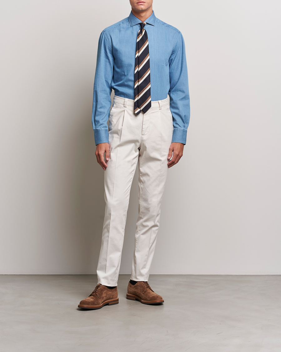 Men | Shirts | Brunello Cucinelli | Slim Fit Denim Shirt Indigo Blue