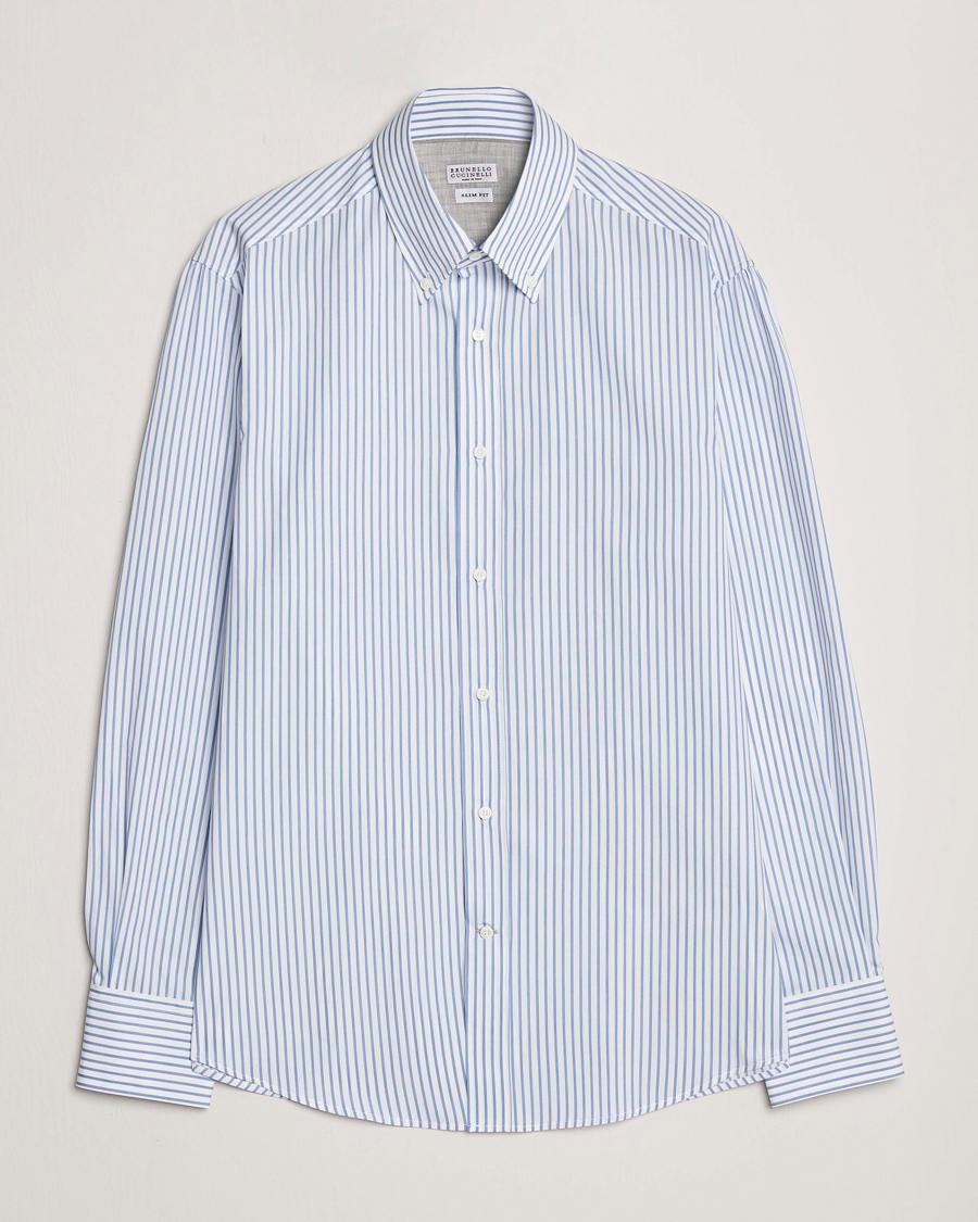 Men |  | Brunello Cucinelli | Slim Fit Button Down Shirt Light Blue Stripe