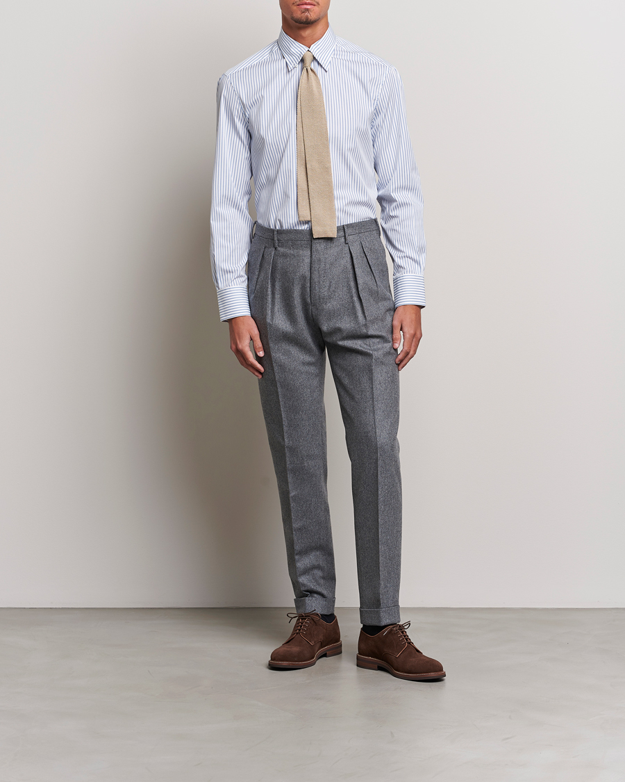 Men | Shirts | Brunello Cucinelli | Slim Fit Button Down Shirt Light Blue Stripe