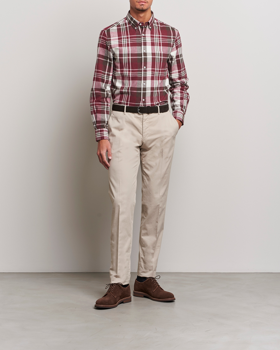 Men | Shirts | Brunello Cucinelli | Slim Fit Button Down Madras Shirt Burgundy