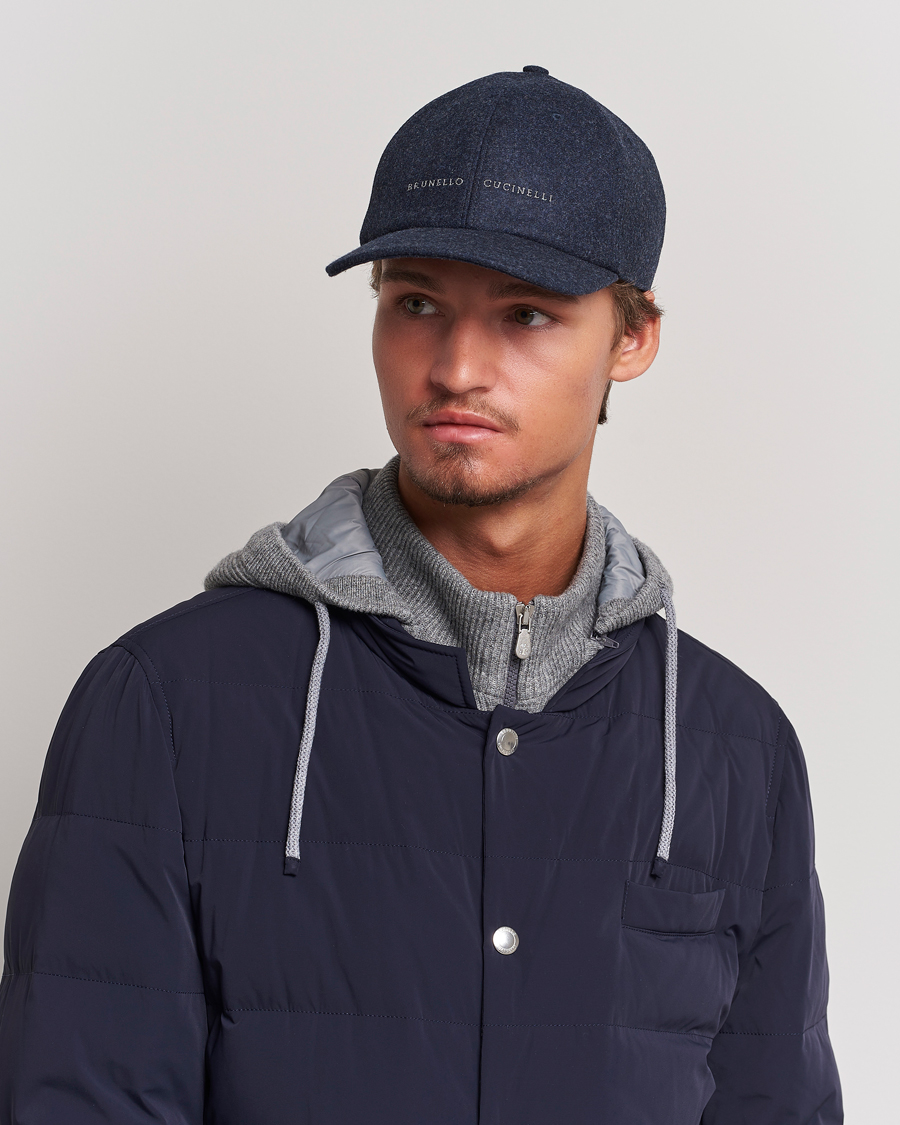 Brunello Cucinelli Flannel Baseball Cap Navy at CareOfCarl.com