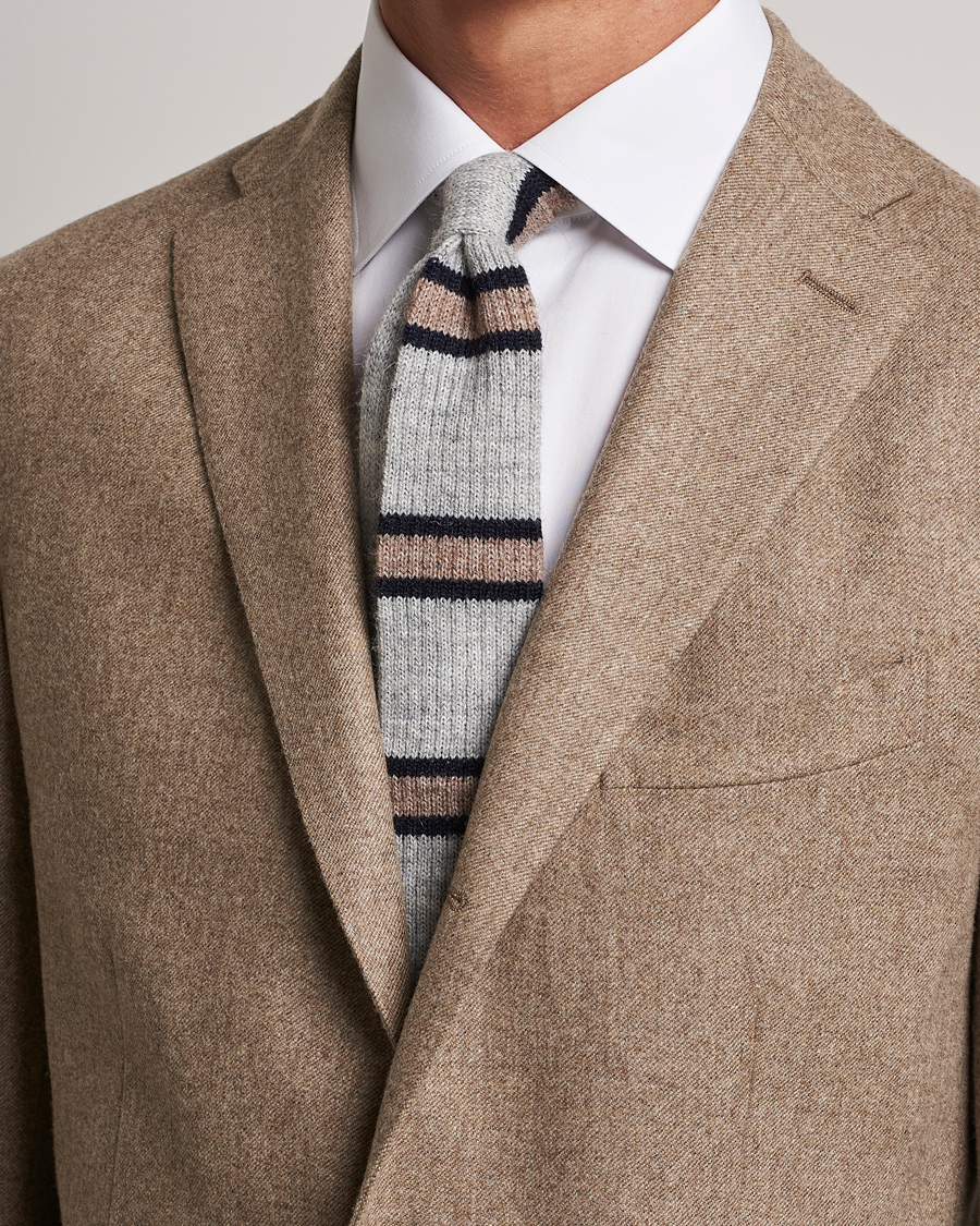 Men | Brunello Cucinelli Stripe Knit Tie Grey/Navy | Brunello Cucinelli | Stripe Knit Tie Grey/Navy
