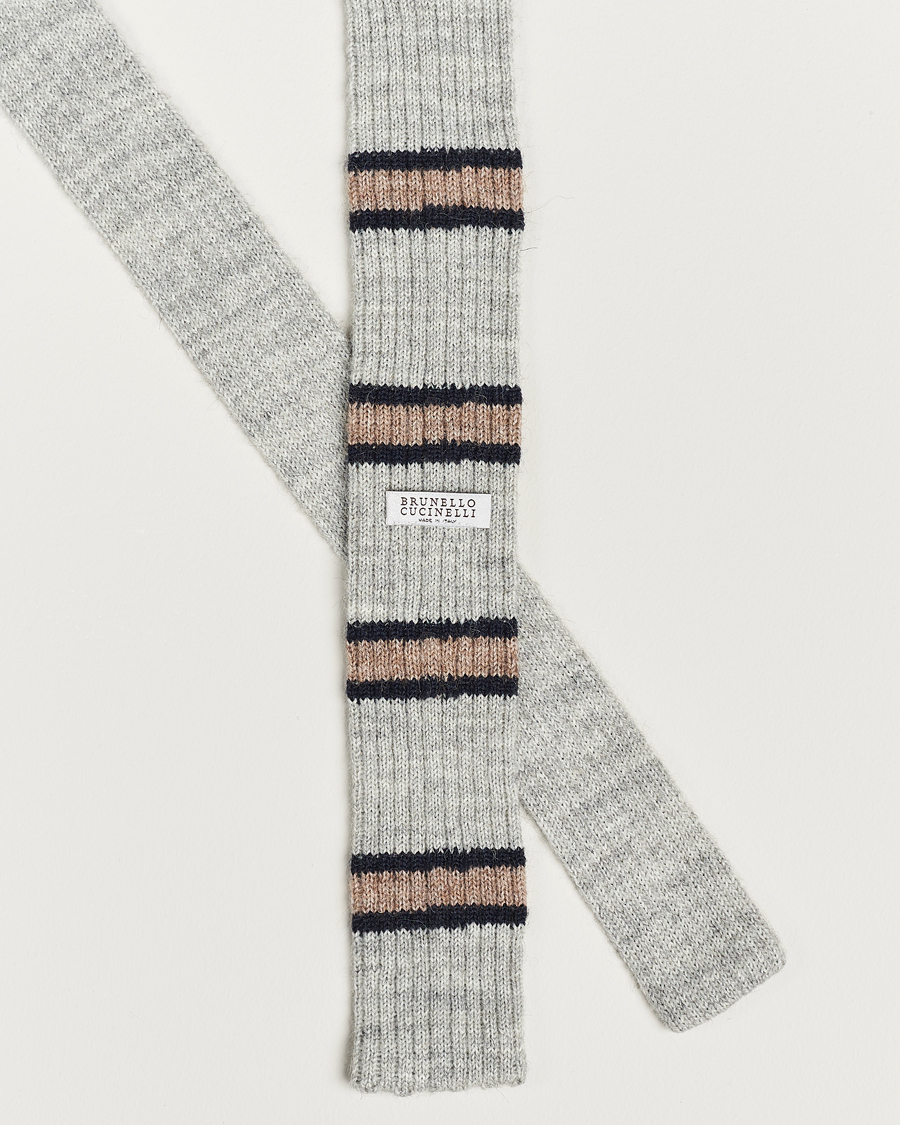 Men | Brunello Cucinelli Stripe Knit Tie Grey/Navy | Brunello Cucinelli | Stripe Knit Tie Grey/Navy
