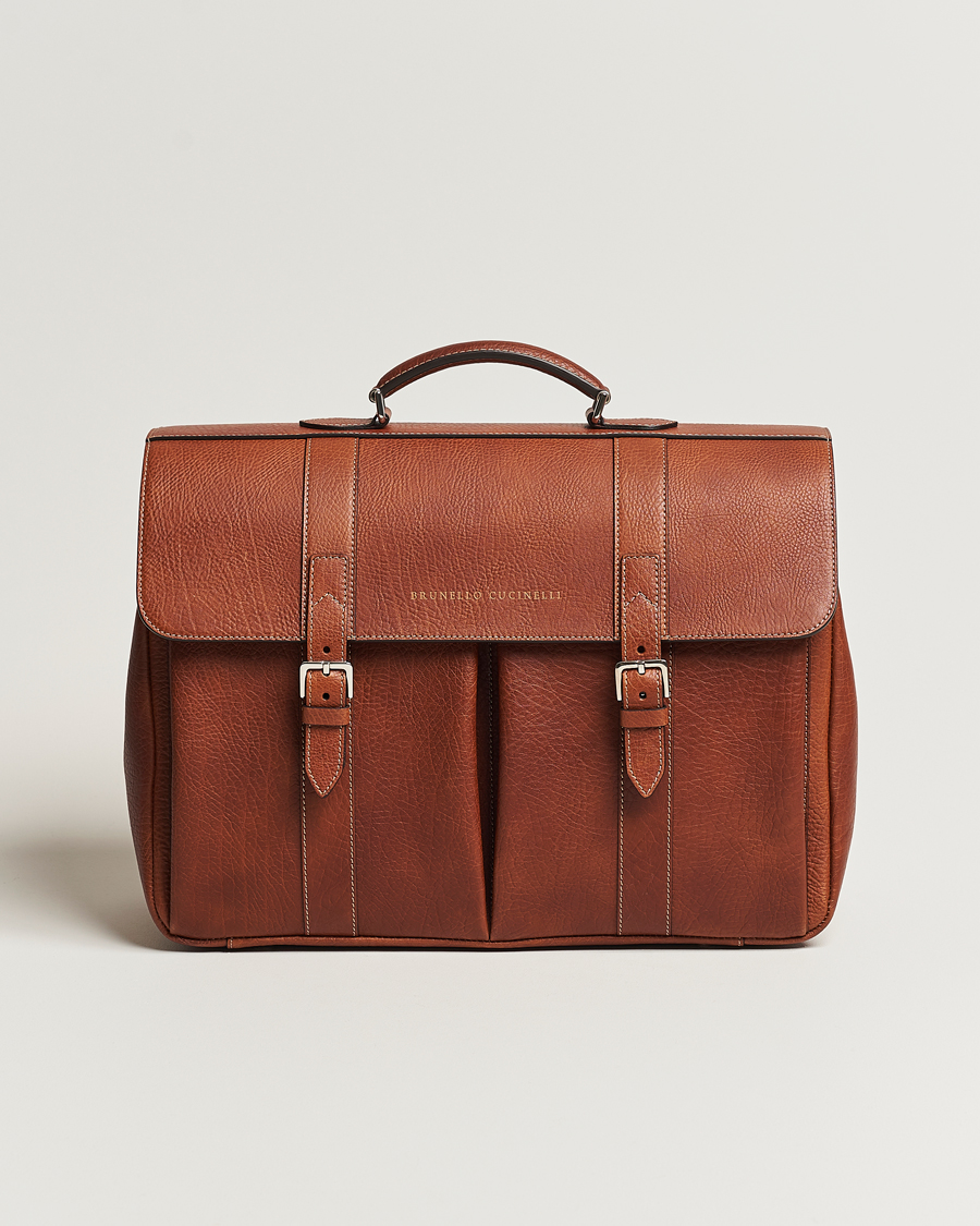Men | Brunello Cucinelli Grain Leather Briefcase Cognac | Brunello Cucinelli | Grain Leather Briefcase Cognac