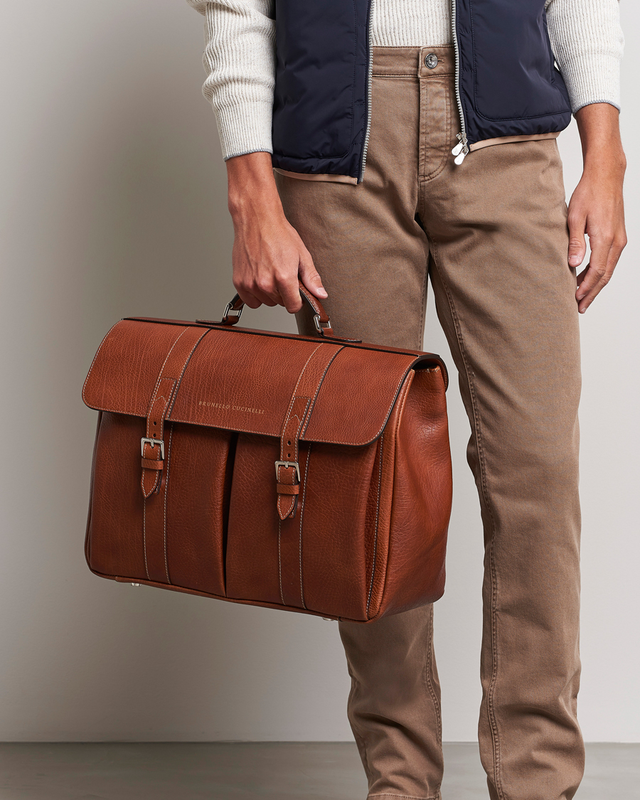 Men | Brunello Cucinelli Grain Leather Briefcase Cognac | Brunello Cucinelli | Grain Leather Briefcase Cognac