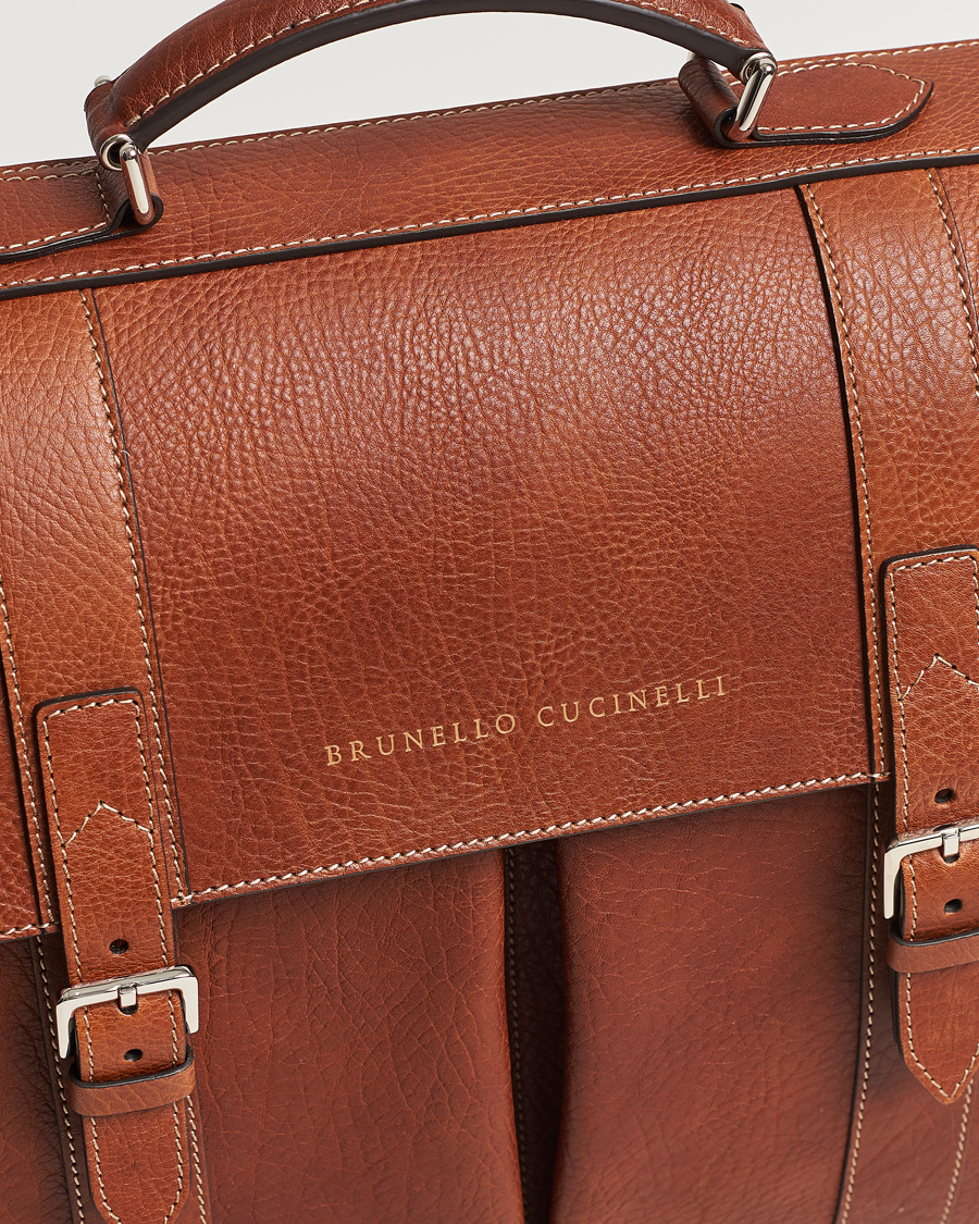 Men | Brunello Cucinelli Grain Leather Briefcase Cognac | Brunello Cucinelli | Grain Leather Briefcase Cognac