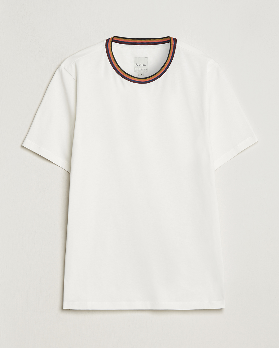 Men | White t-shirts | Paul Smith | Stripe Rib Crew Neck T-Shirt White