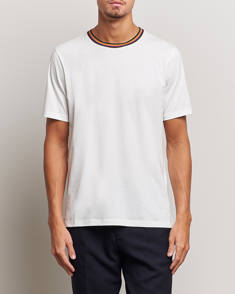 Men | White t-shirts | Paul Smith | Stripe Rib Crew Neck T-Shirt White