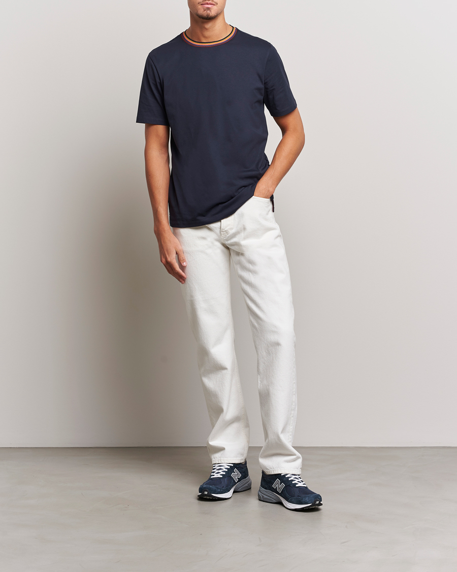 Men | T-Shirts | Paul Smith | Stripe Rib Crew Neck T-Shirt Navy