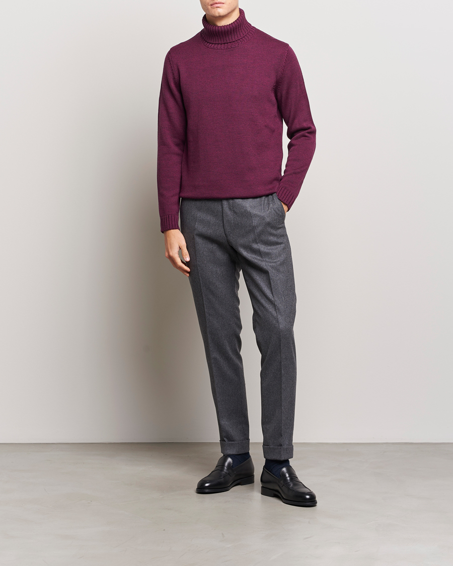 Men | Sweaters & Knitwear | Zanone | Virgin Merino Wool Rollneck Burgundy