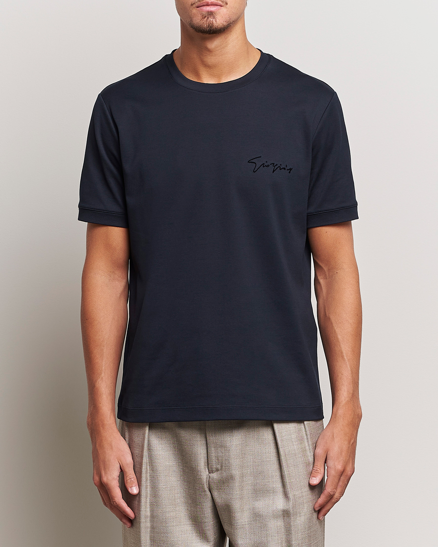 Men | Short Sleeve T-shirts | Giorgio Armani | Embroidered Signature T-Shirt Navy