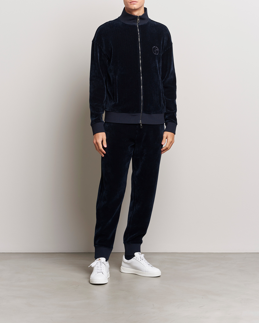 Men | Sweaters & Knitwear | Giorgio Armani | Jersey Corduroy Zip Sweater Navy