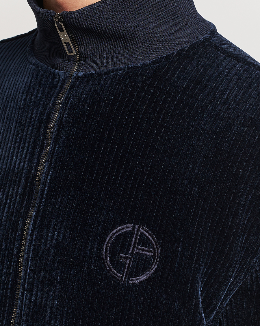 Men | Sweaters & Knitwear | Giorgio Armani | Jersey Corduroy Zip Sweater Navy