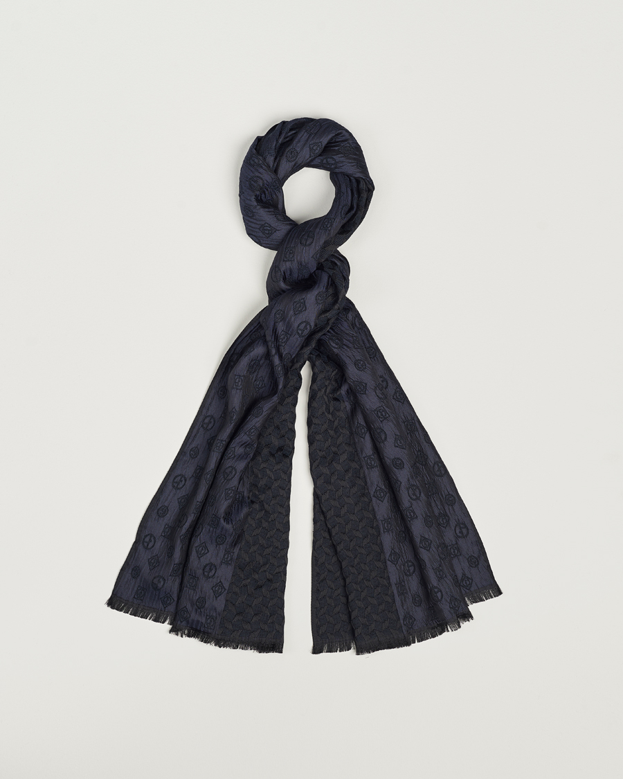 Men | Giorgio Armani Wool/Silk Monogram Scarf Navy | Giorgio Armani | Wool/Silk Monogram Scarf Navy
