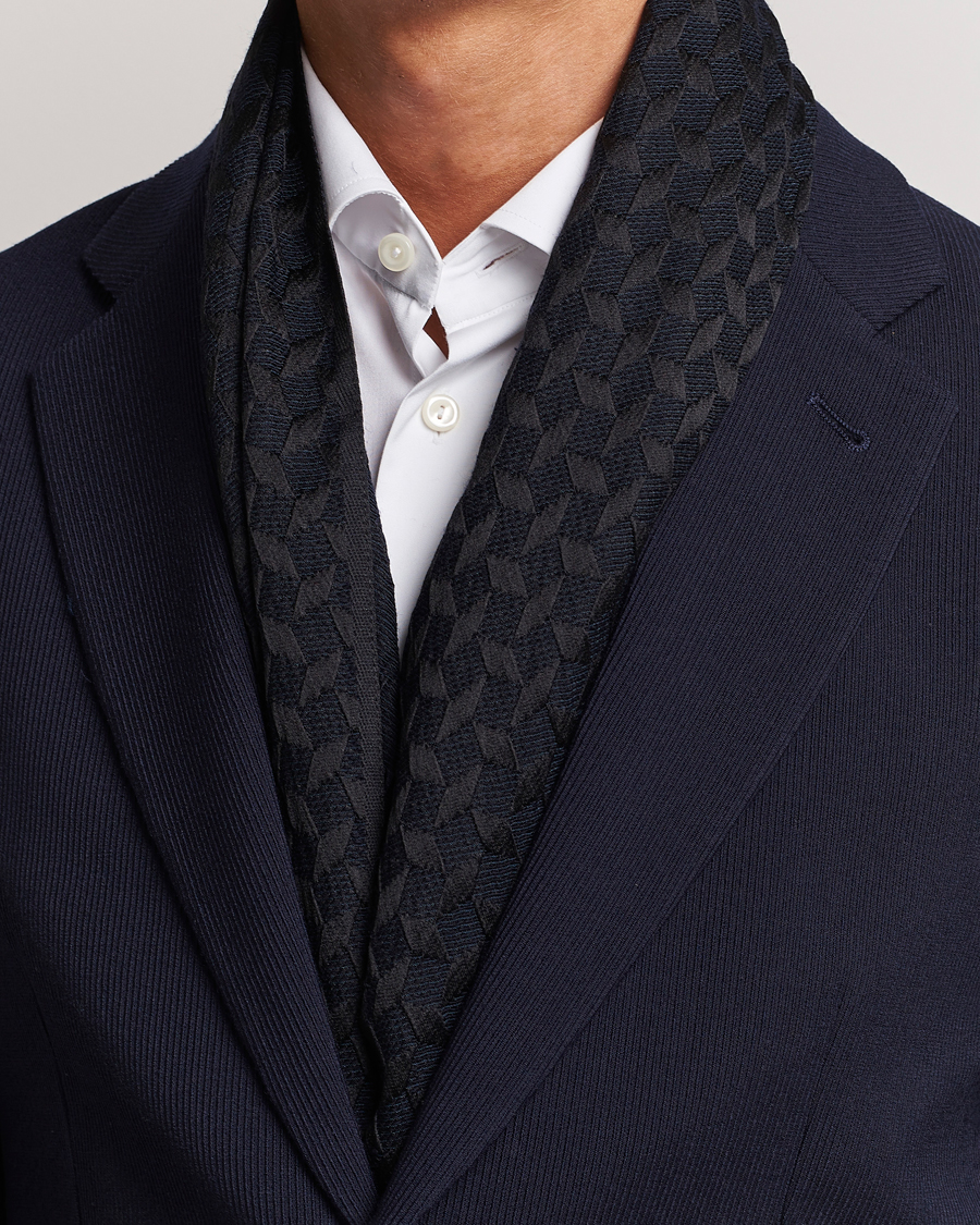 Men | Giorgio Armani Wool/Silk Monogram Scarf Navy | Giorgio Armani | Wool/Silk Monogram Scarf Navy