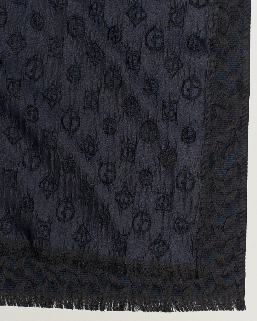 Men | Giorgio Armani Wool/Silk Monogram Scarf Navy | Giorgio Armani | Wool/Silk Monogram Scarf Navy