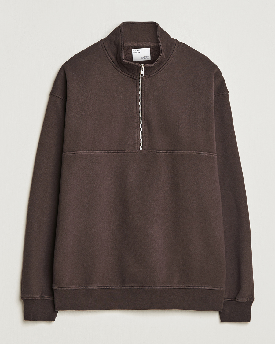 Men | Sweaters & Knitwear | Colorful Standard | Classic Organic Half-Zip Coffee Brown