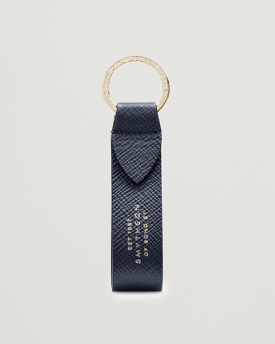 Men | Keychains | Smythson | Panama Leather Keyring Navy