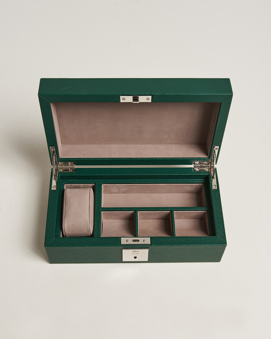 Men | Smythson Panama Lockable Watch And Cufflink Box Forest Green | Smythson | Panama Lockable Watch And Cufflink Box Forest Green