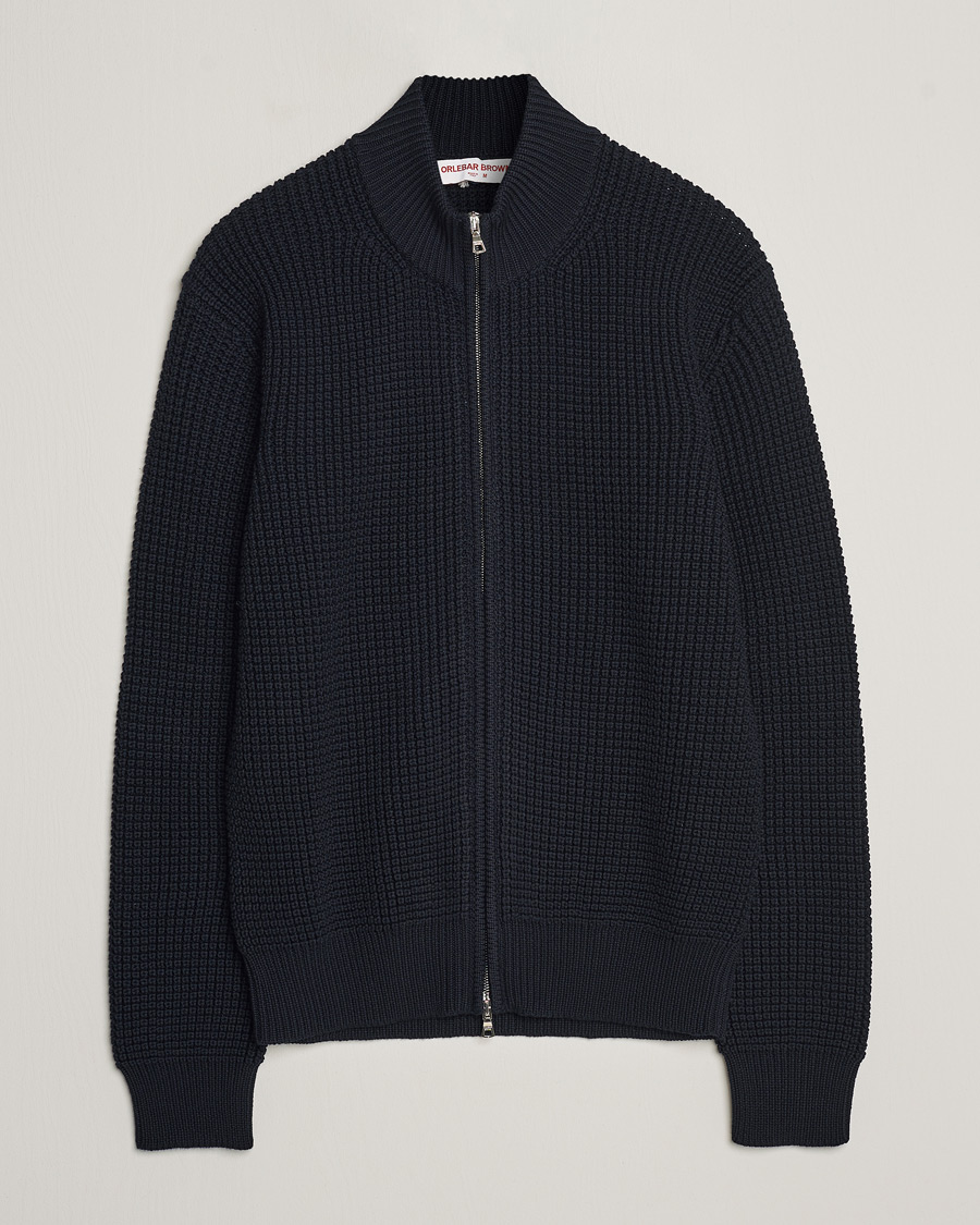 Men | Sweaters & Knitwear | Orlebar Brown | Swan Merino Seed Stich Full Zip Night Iris