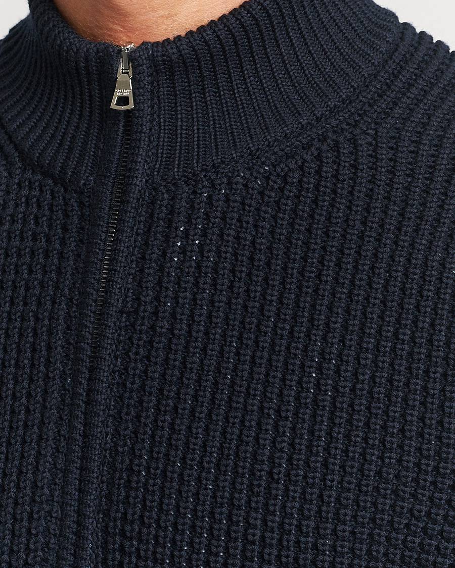 Men | Sweaters & Knitwear | Orlebar Brown | Swan Merino Seed Stich Full Zip Night Iris