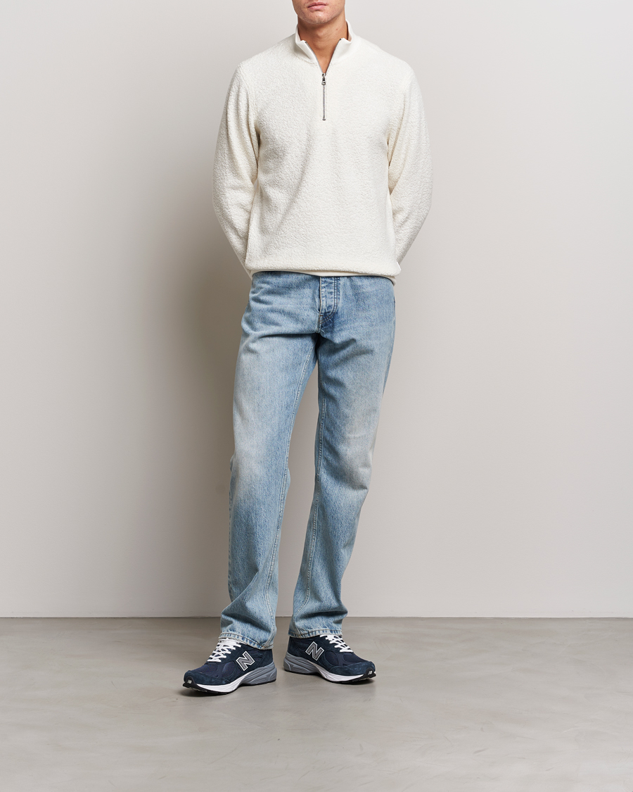 Men | Sweaters & Knitwear | Orlebar Brown | Isar Fleece Cashmere Half-Zip White Sand