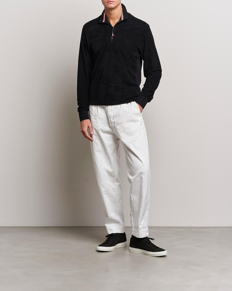 Men | Sweaters & Knitwear | Orlebar Brown | Isar Mix Texture Half-Zip Black