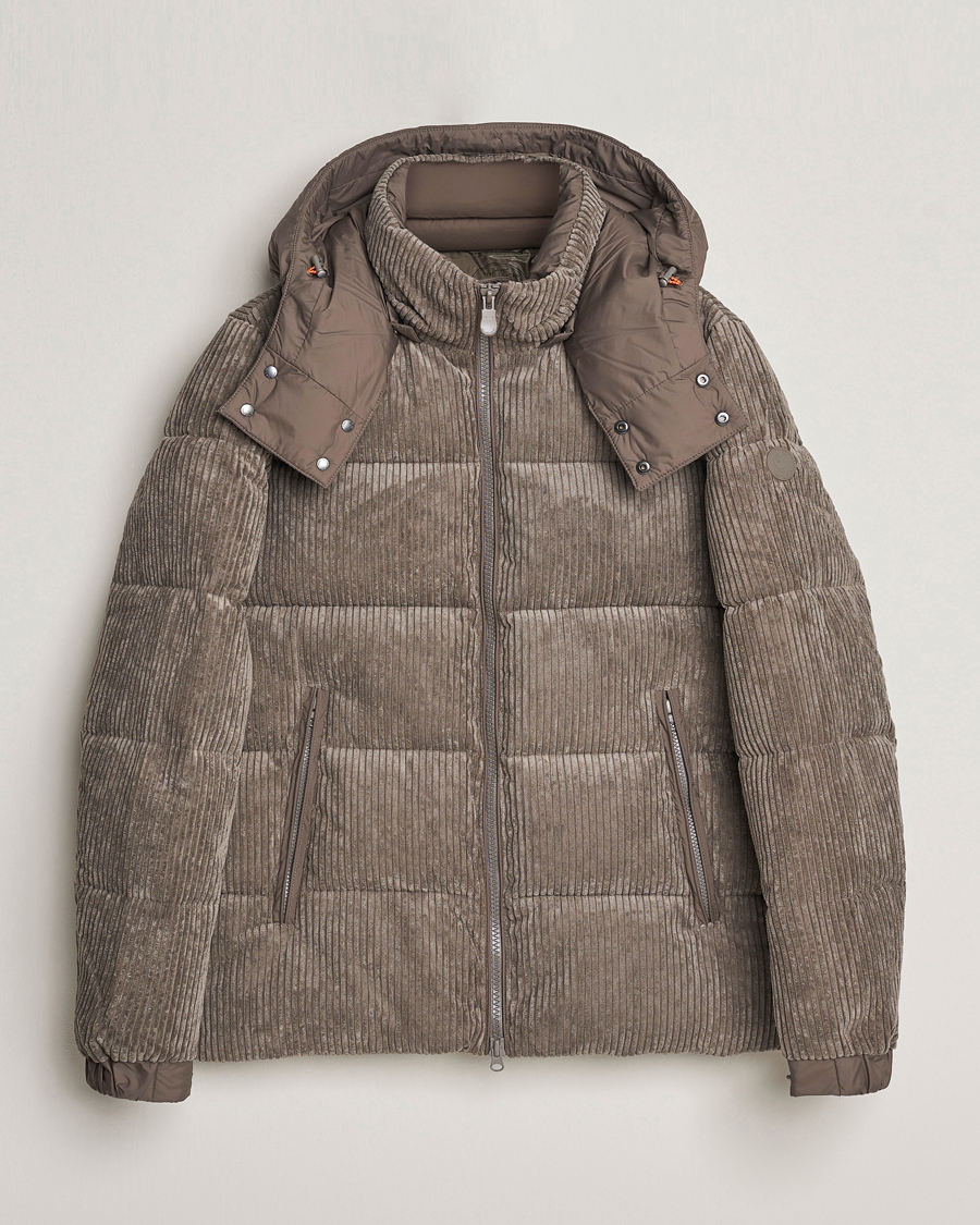 Save The Duck Albus Cord Padded Puffer Jacket Mud Grey at