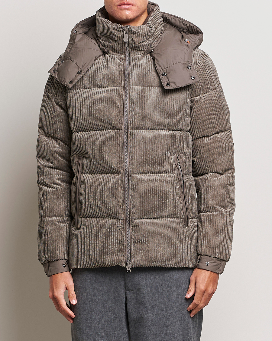 Men | Coats & Jackets | Save The Duck | Albus Cord Padded Puffer Jacket Mud Grey